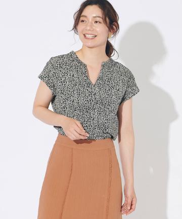 【《1枚で華やか》手洗い可】ミモザプリントブラウス
