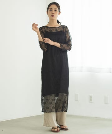 【手洗い可】レースナローロングワンピース