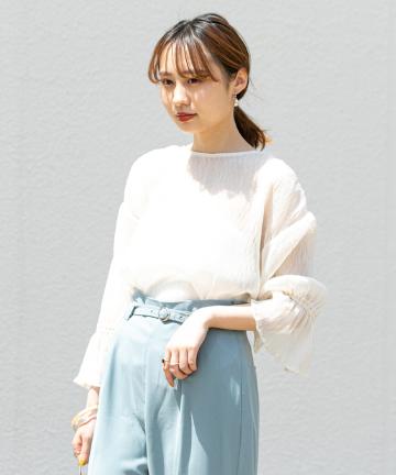 半袖シアー楊柳ブラウス