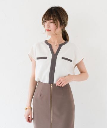 配色フレンチブラウス