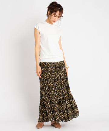 更紗プリントティアードスカート