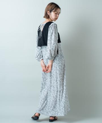 花柄マキシワンピース×ベストSET