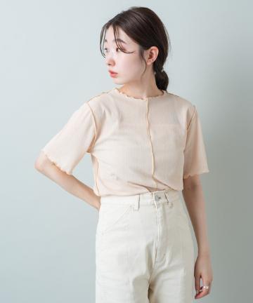 キャミ付きメッシュ編み楊柳Tee