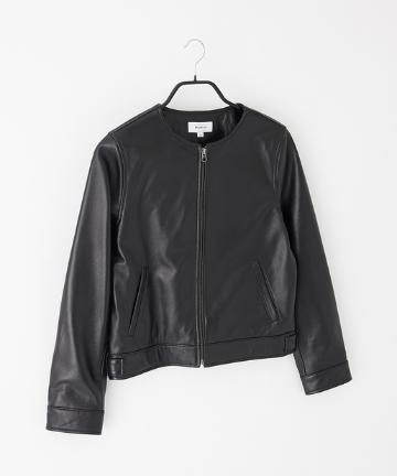 リアルレザーノーカラージップアップジャケット