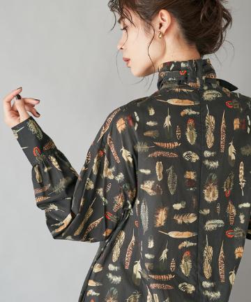 【Nell(ネル)】リバティフェザープリントワンピース