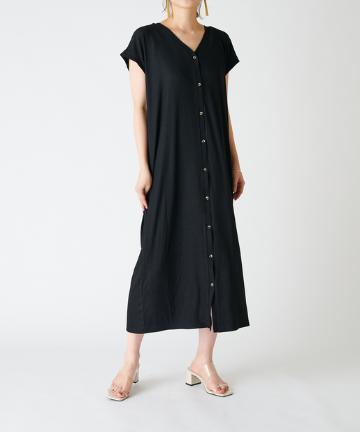 リブVネック2WAYノースリーブロングワンピース