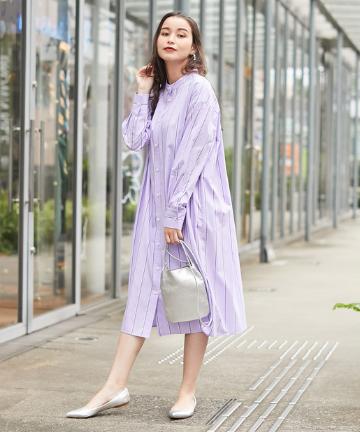 【手洗い可】バイカラーボウタイシャツワンピース