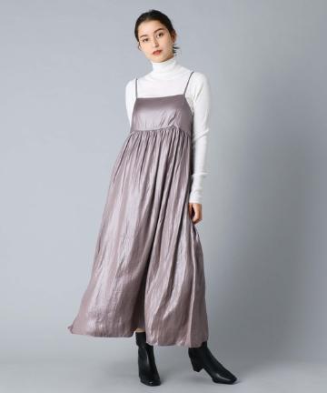 【手洗い可】レザー見え割繊マキシキャミワンピース