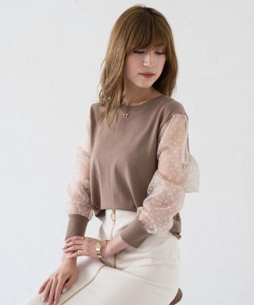 袖シフォンニット