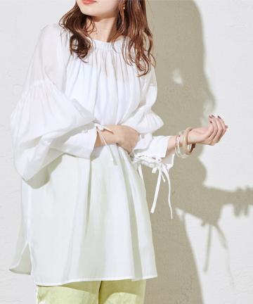 ダブルリボンギャザーシャツ