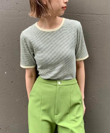 細リブリンガーボーダーTシャツ