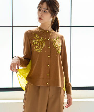 【MUVEIL(ミュベール)】ビジュー刺繍カーディガン