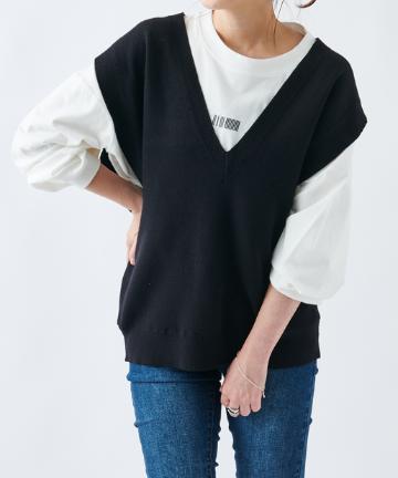 PBT深Vネックニットベスト