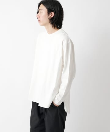 天竺前後差クルーネック長袖Tシャツ