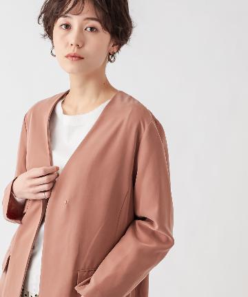 【落ち感のある素材が女性らしい】ノーカラールーズジャケット