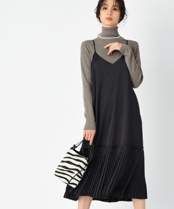 【手洗い可】サテンプリーツ切り替えキャミワンピース