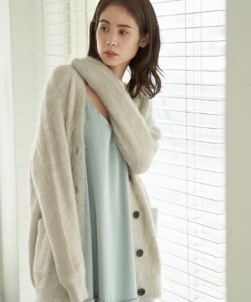 モヘヤ混Vネックミドルカーディガン