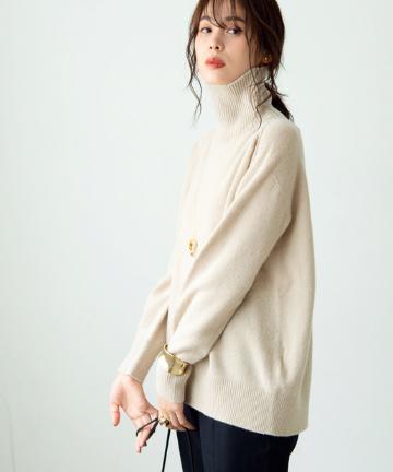 カシミヤ混ボトルネックニット