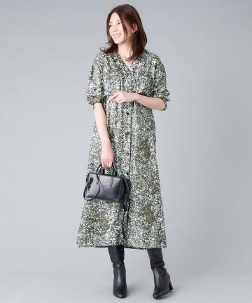 【《プリント柄が華やかな印象に》手洗い可】カモフラスパンビエラワンピース