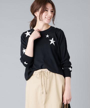 【WEB限定・洗える】スター柄クルーネックニットプルオーバー
