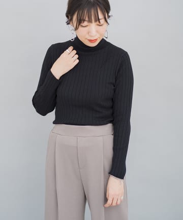 Chez toi(シェトワ) 【リブで細見えアップ◎】ウール混リブタートルネック