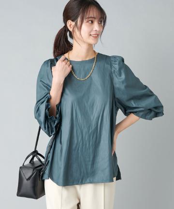 【《光沢感が女性らしい》手洗い可】袖ボリュームブラウス