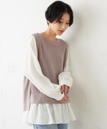 ニットベスト付ペプラムブラウス