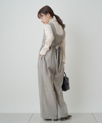 シャーリングチェックサロペット