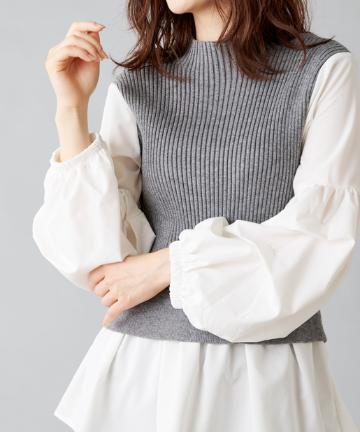 prose verse(プロズヴェール) 【レイヤードスタイルが1枚で完成】ボリュームスリーブドッキングニット