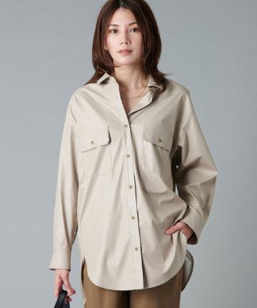 【《今季マストなエコレザー》手洗い可】合皮ルーズシャツ