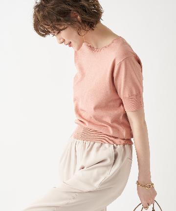 【《着回し力抜群》手洗い可】レーヨンナイロン5分袖ニット