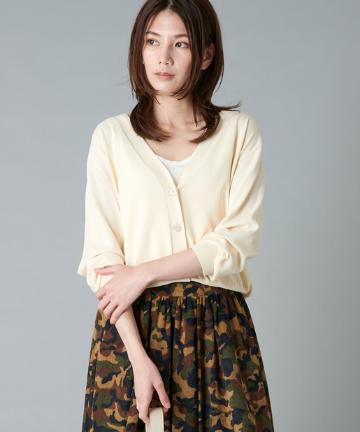 【《光沢感が女性らしい》手洗い可】Vネックカーディガン