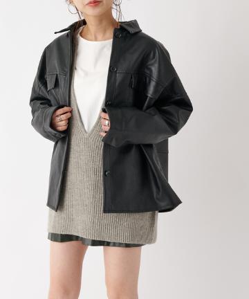 サステナビリティレザーCPOシャツジャケット/フェイクレザージャケット