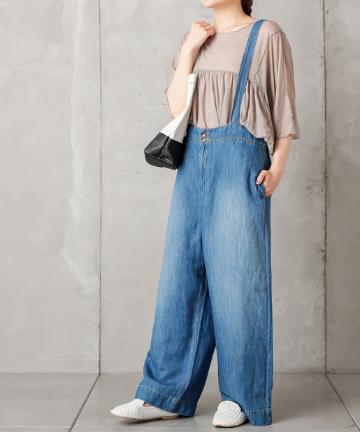 綿麻デニムサス付きパンツ