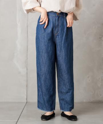 綿麻デニムタックパンツ
