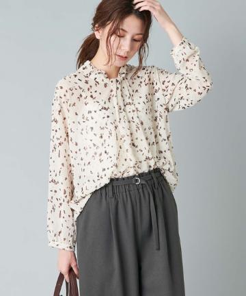 【《主役級の1枚》手洗い可】ボウタイ風プリントブラウス