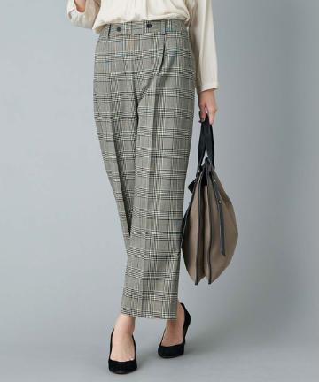 【《美脚見え》手洗い可】チェックストレートパンツ