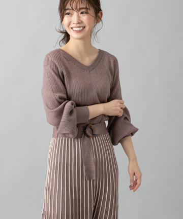 prose verse(プロズヴェール) 【女性らしさのあるシルエット】前後2wayプリーツスカートニットワンピース