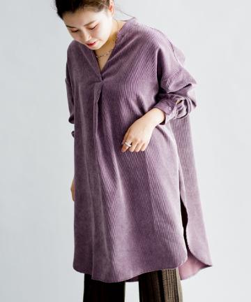 prose verse(プロズヴェール) 【ゆったりリラックススタイル】バンドカラーコーデュロイシャツワンピース