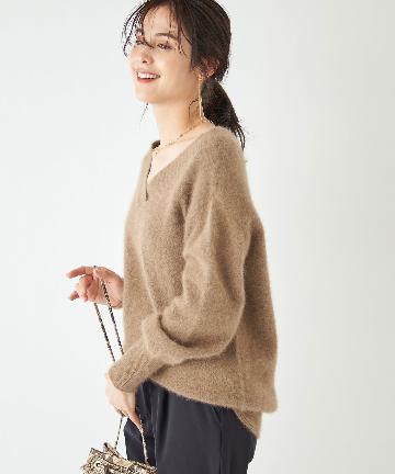 ラクーン重ねVネックチュニックニット