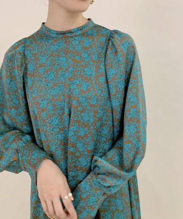 ボリュームスリーブプリントマキシドレス