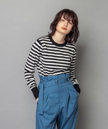 ウォッシャブルボーダークルーネックニット