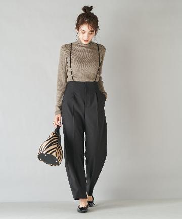 レーヨン混ストレッチストラップ付きパンツ