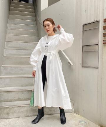 スタンドカラー袖コンワンピ