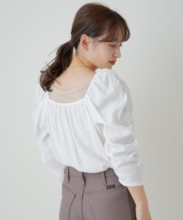 ＊楊柳袖シャーリングスクエアブラウス