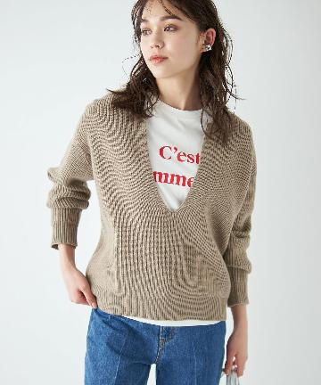 【動画付き】カシミヤ混ウール深あきキーネックニット