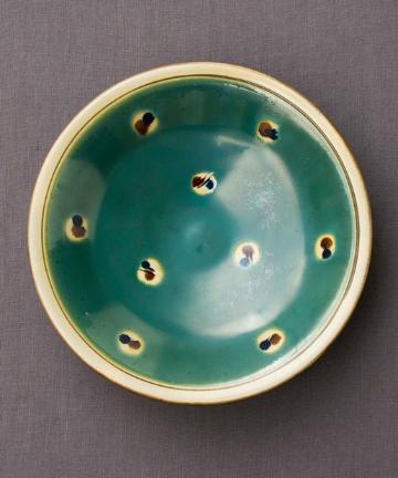 【沖縄陶器やちむん】グリーン小ドット皿