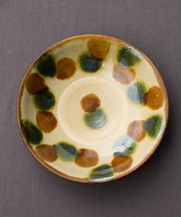 【沖縄陶器やちむん】ドット(茶・緑)重ね焼き皿