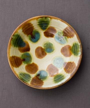 【沖縄陶器やちむん】ドット(茶・緑)一枚焼き皿