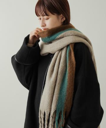 ＊太フリンジ配色ストール